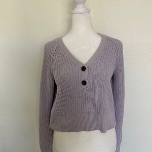 Aeropostale Women’s Purple Cropped Knit Sweater Long Sleeve V-Neck Small S
